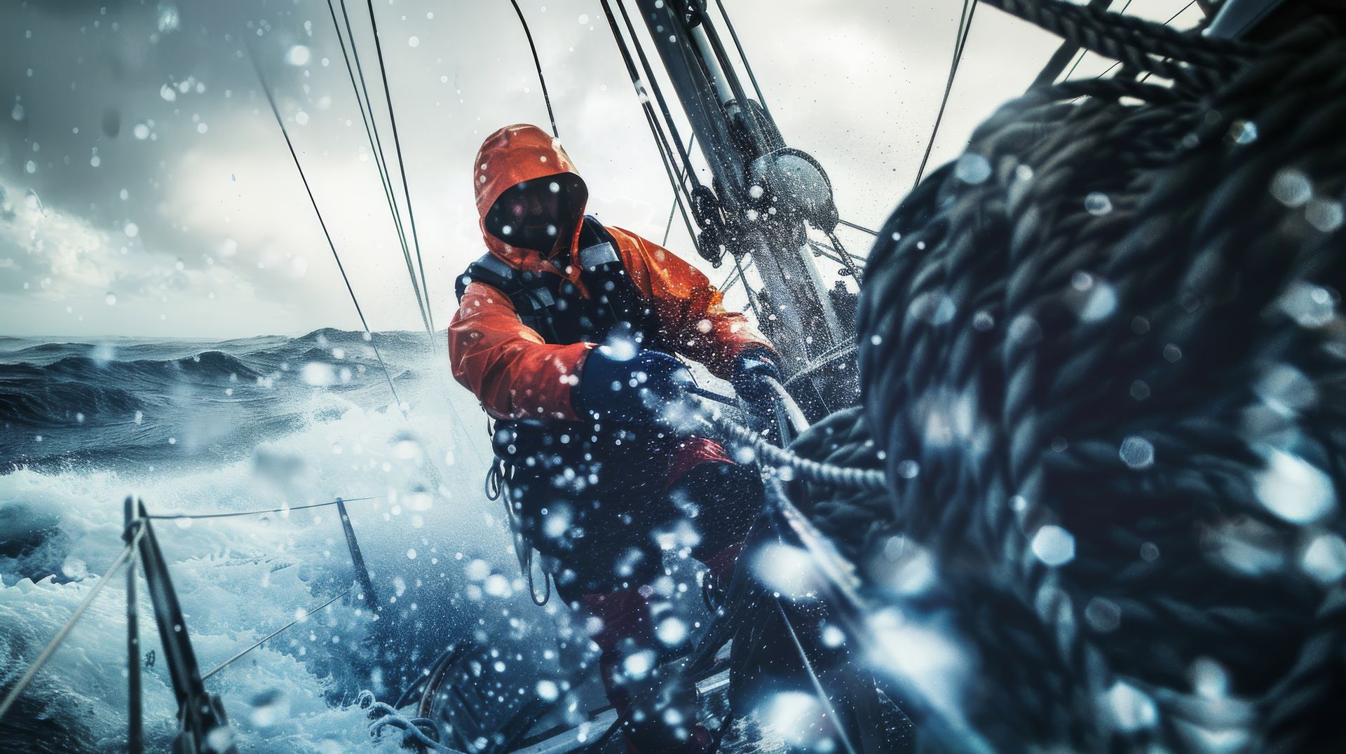 Course au large Un homme en pleine mer sur un bateau