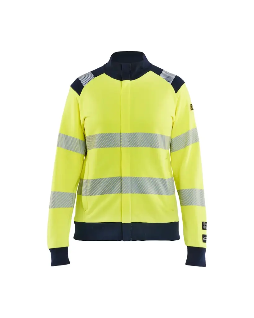 BLAKLADER - Sweat zippé multinormes femme - Jaune fluo/Marine
