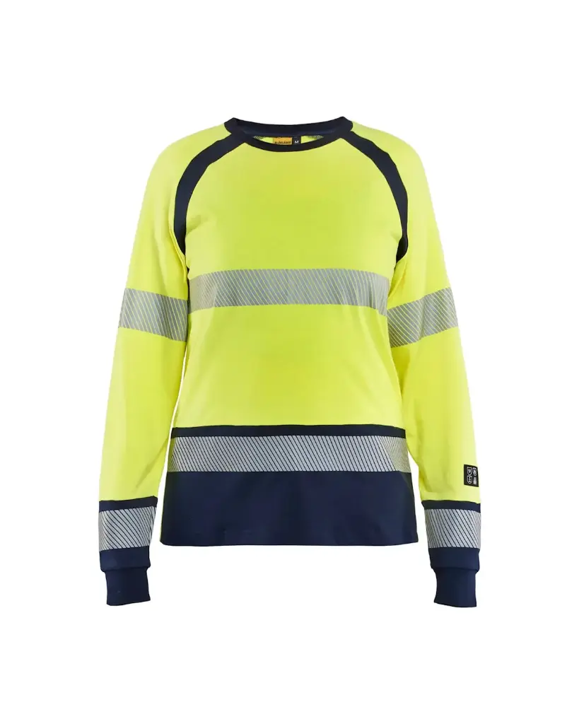 BLAKLADER - T-shirt manches longues Multinormes Femme - Jaune fluo/Marine
