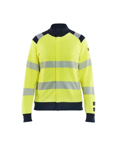 BLAKLADER - Sweat zippé multinormes femme - Jaune fluo/Marine