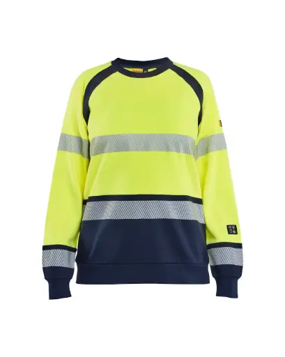 BLAKLADER - Sweat Multinormes Femme - Jaune fluo/Marine
